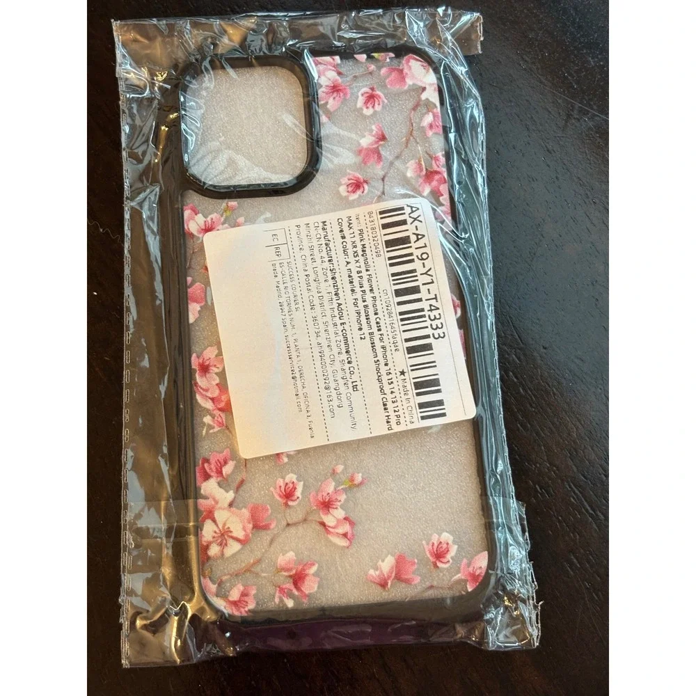 Pink Magnolia Flower iPhone 12 Case Shockproof Clear Hard Floral Blossom Cover